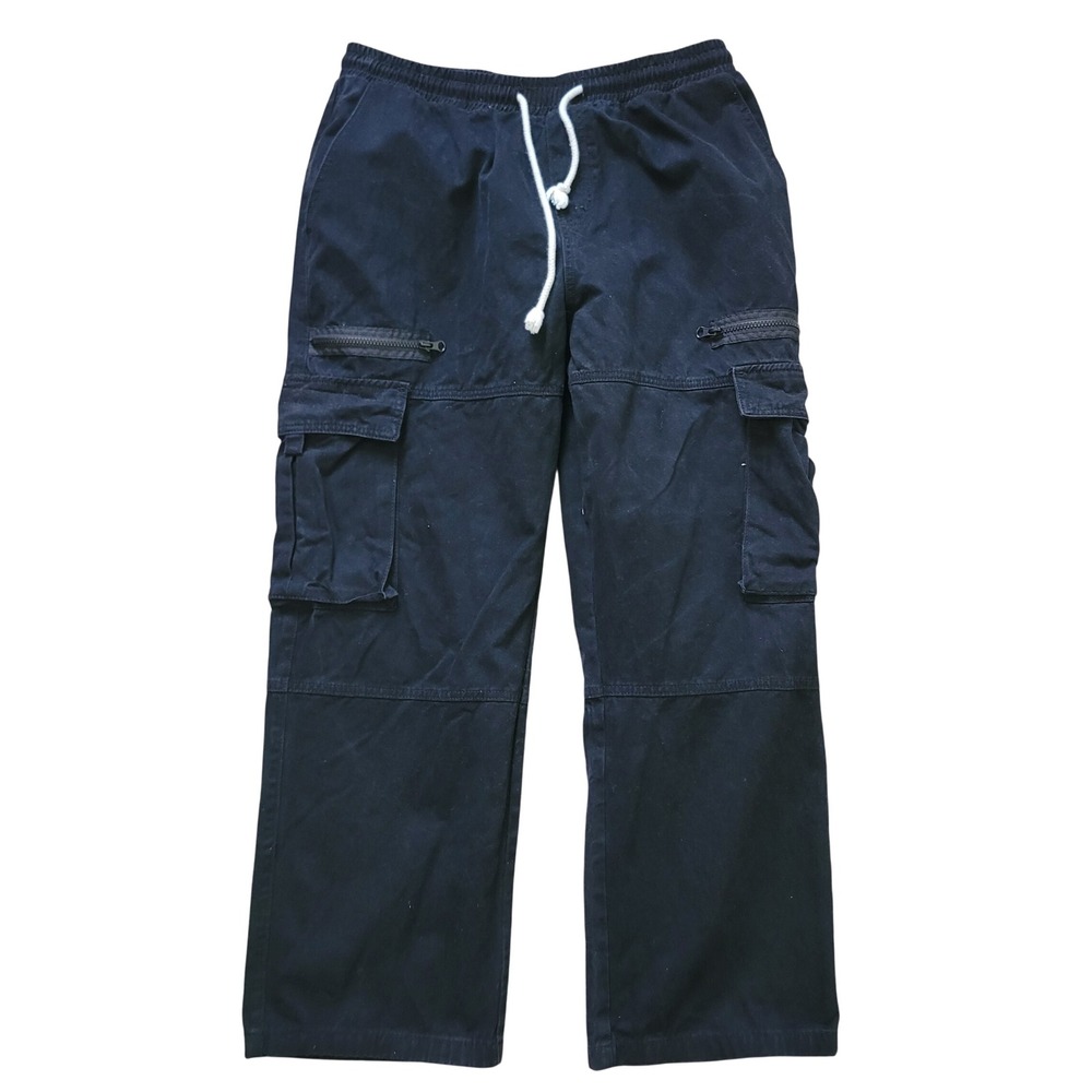 Zaful Mens Large Cargo Pants Black Elastic Waist Drawstring Multi-Pocket Utility